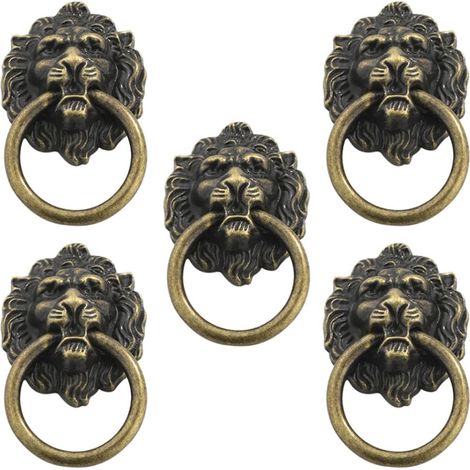 Heurtoir de porte rétro en forme de tête de lion : 5 poignées de porte avant vintage en alliage bronze pour porte de maison (1/5)