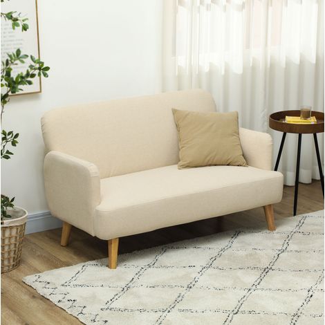 Sofá de 2 plazas efecto terciopelo, 130 x 74 x 79 cm, blanco crema HAVRYA (1/5)