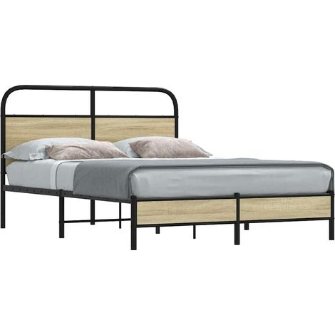 Estructura de cama sin colchón 140x200 cm madera roble Sonoma vidaXL (1/5)