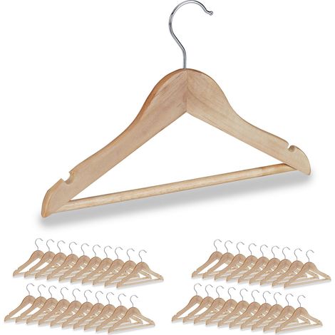 Pack 40 Perchas Infantiles con Gancho Giratorio, Madera, Marrón Natural, 19,5 x 30,5 x 1 cm