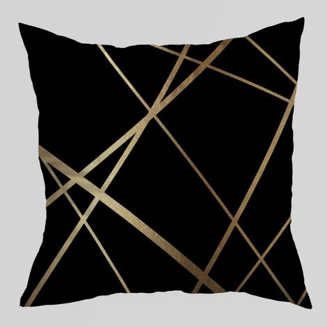 Housses de Coussin Noires 45x45cm, Motif Géométrique Doré, Décoration Moderne pour Salon et Chambre - Lot de 2 (1/4)