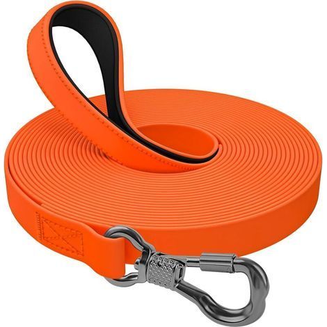 Longe pour Chien, 20M Laisse de Dressage étanches pour Chiens, Laisse pour Chien avec Poignée Confort et Mousqueton Verrouillable, Longe Robuste pour Petits, Moyens et Grands Chiens, Orange (1/5)