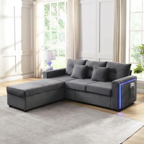 Combinaison de canapé 184x84.5x85.5cm - avec repose-pieds amovible et LED - avec poches latérales - combinaison libre - Gris