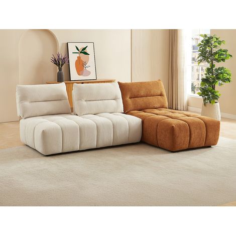 Canapé d'angle modulable dossier avance-recule en tissu texturé beige et terracotta APOLIU (1/4)