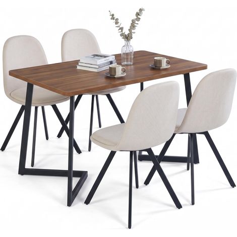 FurnitureR Essgruppe mit Drehtischstühlen 5-teilig Walnussoptik Beige Esstisch in Walnussoptik mit 4 drehbaren Stoffstühlen für komfortables Sitzen und flexible Nutzung im Alltag (1/5)