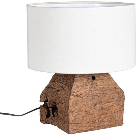 Lampada da tavolo "Lumen" in legno di teak riciclato h 40 cm -Bianco