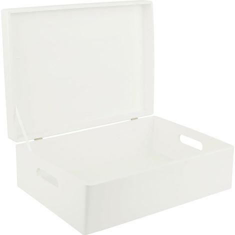 Boîte de Rangement en Bois avec Poignées Blanc 40 x 30 x 14 cm