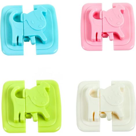 Lot de 4 verrous de porte de congélateur à motifs de dessins animés - Verrou de sécurité pour réfrigérateur, tiroir, porte coulissante, etc.