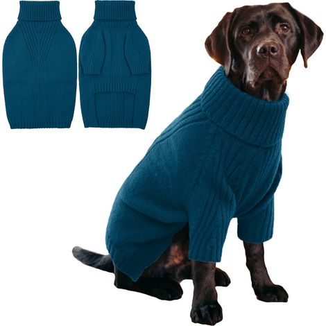 IECOii Strickpullover mit Rollkragen für große Hunderassen, weihnachtliches Winteroutfit für Haustiere, dunkelblau, Größe XXXL, p (1/5)
