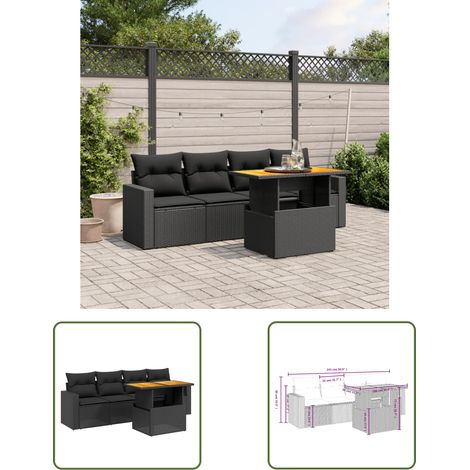 The Living Store 5-tlg. Garten-Sofagarnitur mit Kissen Schwarz Poly Rattan - Gartenmöbel - Sofagarnitur - Rattan Möbel - Outdoor Möbel - Balkonmöbel (1/3)