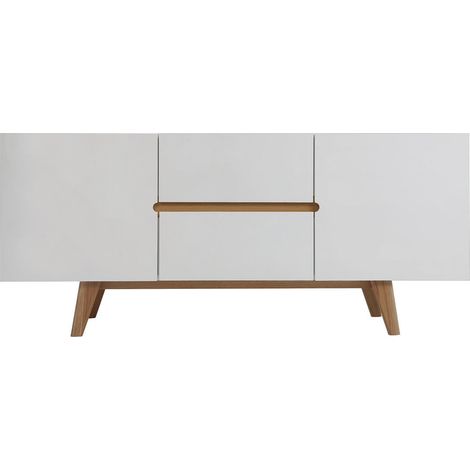 Aparador escandinavo blanco brillante y fresno 160cm MELKA (1/4)