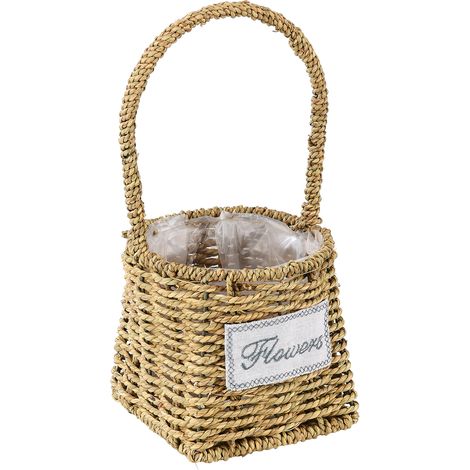 Rechteckiger, geflochtener Korb mit rundem Boden und runder Öffnung, multifunktional, aus geflochtenem Rattan mit Griffen, für Kleidung, Accessoires, Kosmetikartikel und Briefe. (1/2)