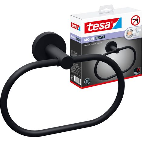 tesa MOON BLACK Anneau Porte-serviettes Noir Mat - Sans percer