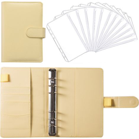 Classeur A6 en similicuir rechargeable avec 12 pochettes zippées pour feuilles mobiles, fermeture à boucle (1/5)