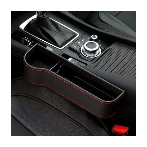 (Cuir noir gauche) Boîte de rangement en cuir pour siège auto, pochette de rangement pour siège auto, boîte de rangement universelle pour siège auto avec porte-cartes et porte-téléphone (1/4)