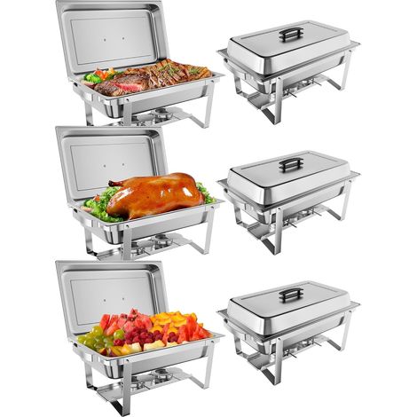 Lot de 6 Chauffes-plats Rectangulaires 8QT – Buffet & Traiteur  Acier Inoxydable NSF, Pliables, Idéal Fêtes & Réceptions (1/5)