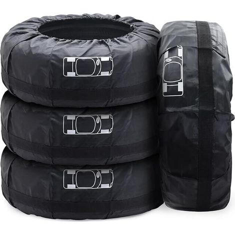 Lot de 4 Housses de Pneus de Secours de Voiture 19-23" Imperméable Anti-poussière Housses de Protection de Roue de Voiture avec poignée renforcée (diamètre 80 cm) Taille: Noir L (1/5)