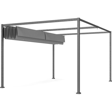 Pergola coulissante Pergola rétractable 4 x 3 m structure métal époxy anticorrosion toile polyester 180 g/m² gris foncé