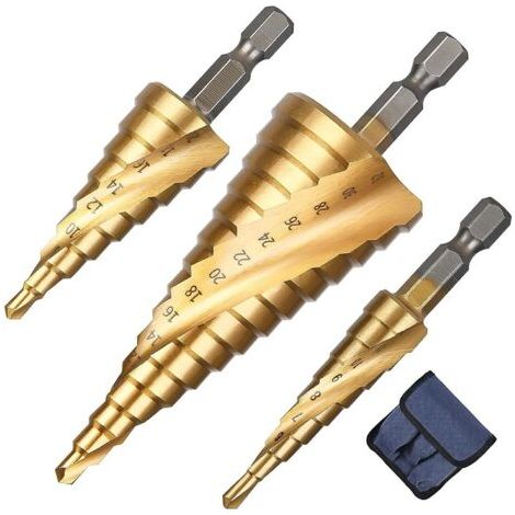 BUNTHAUS 3PCS Foret Étagé Rainuré en Spirale, 4-12/20/32mm Fraise Meche Etage Metal Acier Rapide Revêtu de Titane HSS pour Percer dans Acier, Laiton, Bois