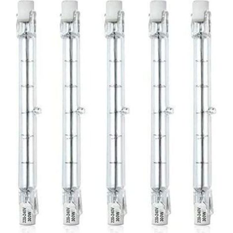 Ampoule halogène- Dimmable R7S 118mm 300W Ampoule Halogène Crayon AC220-240V 5900lm J118 Projecteur Halogène Linéaire pour l’éclairage de paysage, sécurité, lampadaire (Lot de 5, Blanc Chaud 2800K)-