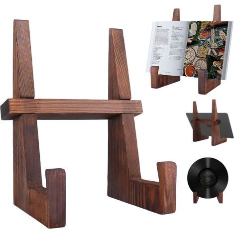 Support D’assiettes en Bois en Forme de H, Lutrin et Porte-Livres pour Cuisine, Salon ou Bureau, Présentoir Stable pour Recettes, Photos ou Disques Vinyles (1/5)
