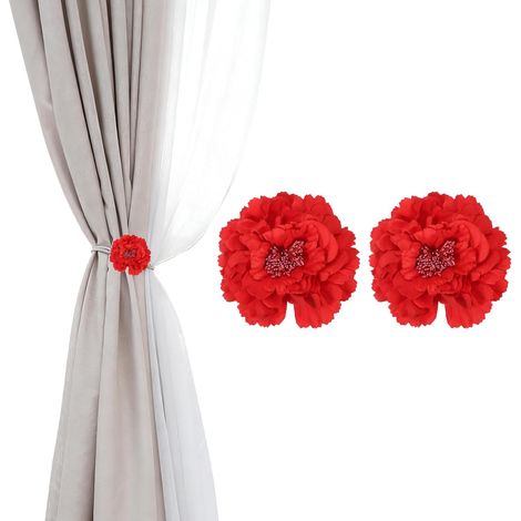2 Pcs Attaches Rideaux Fleuries Pinces Rideaux pour Maison Rouge (1/5)