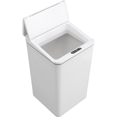 Poubelle à capteur de bureau, chargement USB, couvercle pliable, 9l, poubelle à Induction intelligente, pour chambre à coucher, salle de bains, bureau, blanc (1/5)