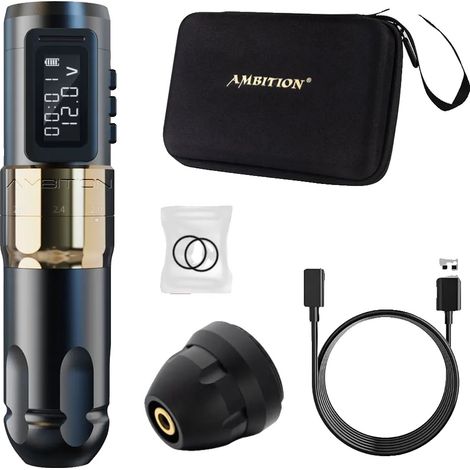 Máquina de tatuar inalámbrica, longitud de carrera ajustable, color dorado. (1/2)