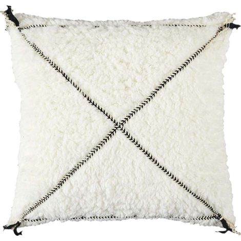 Coussin Sherpa 40x40cm Blanc Motif Géométrique Tressé Noir (1/3)