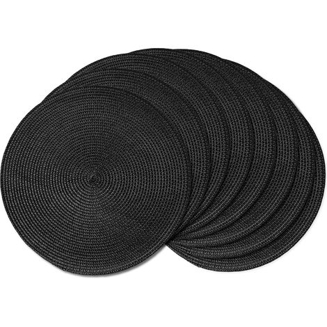 Lot de 8 sets de table ronds tressés pour tables de salle à manger - Naturel - Résistant à la chaleur - 38,1 cm - Noir'Noir 8 8'Noir 8'8 (1/5)