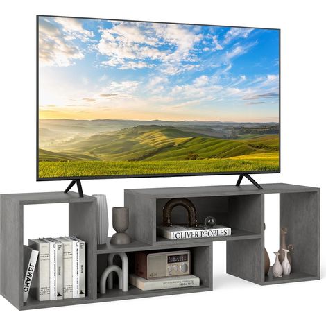 Meuble TV 2 Pcs Modulaires, Meuble Tele pour TV 50/55/60 Pouces, Meuble TV Angle pour Recoin, Meuble TV Bois Extensible Gris (1/5)