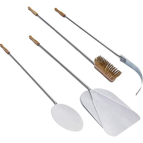 Set pale pizza in alluminio composto da: pala rotonda, pala rettangolare, spazzola per forno e pala spargi brace - lunghezza di ogni singolo attrezzo (1/5)