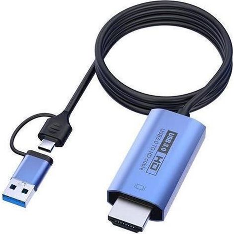 Adaptateur USB 3.0 vers HDMI - Ultra HD, ports USB-A et Type-C, coloris bleu/noir, conversion du signal sans installation de pilote (1/2)