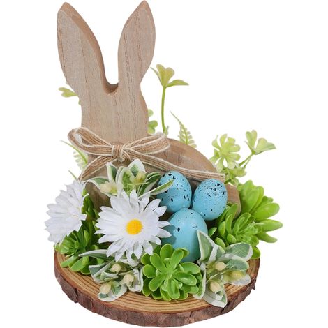 Ornement En Bois Forme De Lapin - Décoration Murale Ou Sur Table - Thème Floral De Printemps - Pour Pâques - 1 Pièce (1/4)