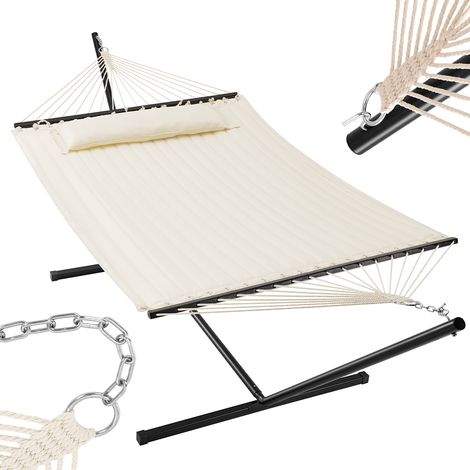 Amaca da Giardino Brasiliana Beige con Cuscino e Supporto Acciaio Portata 200 kg (1/5)