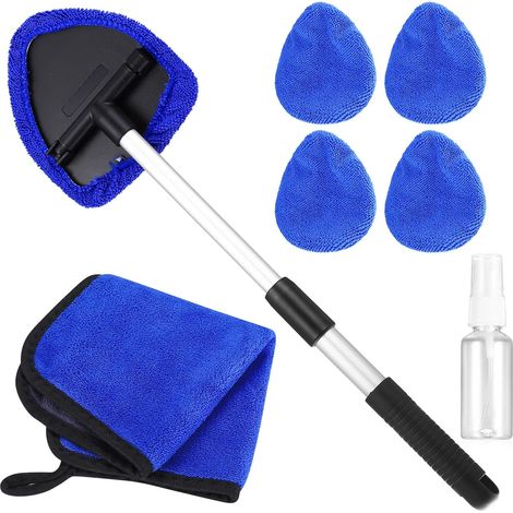 7 Pcs Brosse Nettoyage Voiture, Kit Nettoyant pour Pare-Brise Vitres, Pivotants à 180° Nettoyage de Pare-Brise avec Poignée Télescopique, Avec 4 Tampons en Microfibre, 1 Vaporisateur et 1 Serviette (1/5)