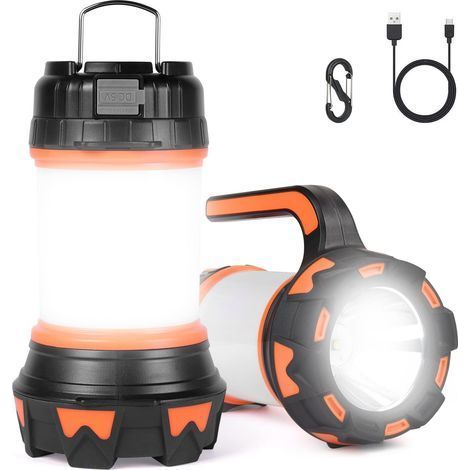 Lanterne LED Rechargeable, 1000 Lumens 4000mAh Lampe Camping 360°, Lampe Led Rechargeable Projecteur Portable, Ultra Puissante, Lampe de Camping 6 Modes, Câble USB Inclus, IPX4 Étanche (1/5)