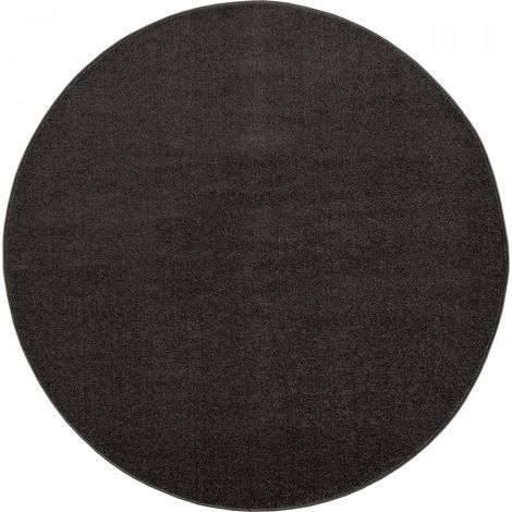 Tapis salon et chambre Ø200cm gris foncé rond tissé motif uni NOSSA (1/4)