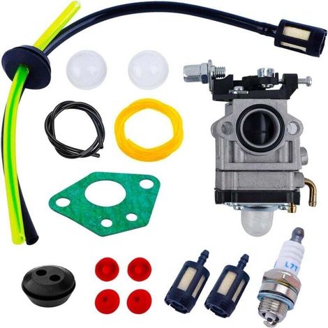 Brush Cutter Carburetor 52cc 49cc 43cc Carbu Kit Carbu with Pipe Gasket, Spark Plug and Fuel Filter (15pcs) MUMU