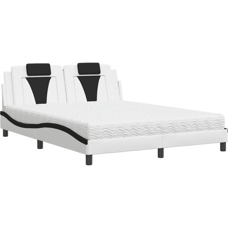 Lit double  Lit adulte  Lit Viana avec matelas blanc et noir 160x200 cm similicuir (1/5)