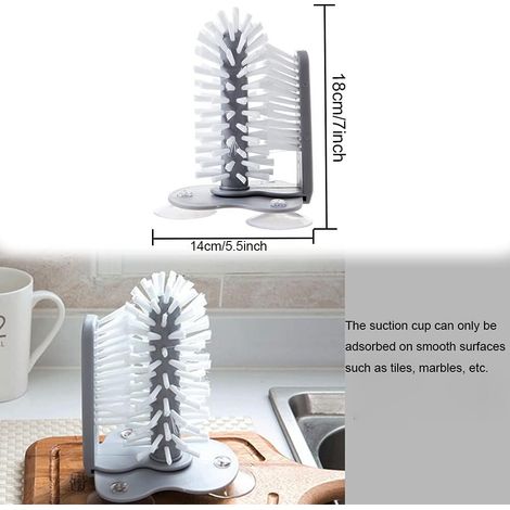 Brosse de nettoyage de verre - Brosse de nettoyage double face, brosse de lavage de tasse, brosse de nettoyage de verre à ventouse murale, brosse de tasse de thé (2pcs) (1/4)