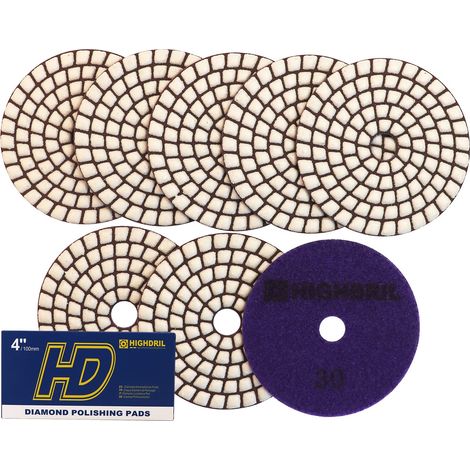 Tampons de polissage diamant sec - 8 pièces 30 Tampons de ponçage 100 mm pour granite, pierre, marbre, sol, meuleuse, kit de polissage pour perceuse, meuleuse, polisseuse (1/5)