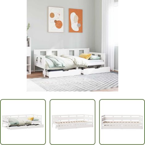 vidaXL Tiroirs - Lit de jour et tiroirs sans matelas blanc 80x200 cm bois massif (1/5)
