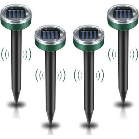 Lot de 4 Répulsif Taupe Solaire Répulsif Ultrason Mole Chasse Taupe Solaire Intelligent Combine Sons et Dispositif étanche ,10.2in (1/5)
