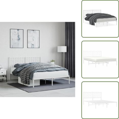 The Living Store Bettgestell mit Kopfteil Metall Weiß 140x200 cm - Metallbett (1/5)