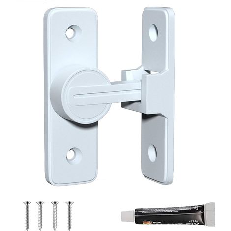 Loquet - Verrou Coulissant Pour Porte Intérieure - Alliage De Zinc - Fixation Sans Percage - Angle 90° - Blanc - 1 Pièce