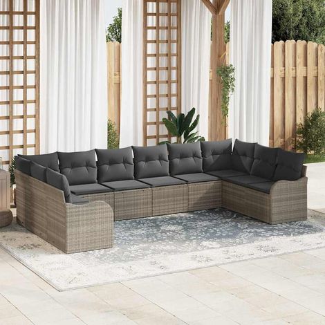Gartensofa-set mit Speicher 10 pcs Hellgrau Poly-Rattan