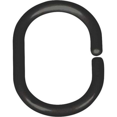 Anneaux pour rideau de douche, lot de 12 anneaux de douche pour suspendre le rideau de douche à la barre de douche, petit format, design ovale, Plastique, 3x4,5 cm, Noir