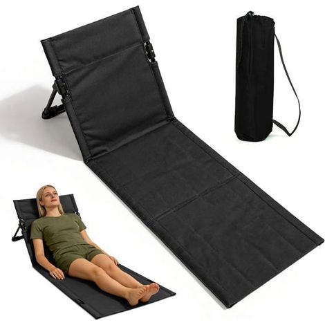 Chaise de sol, pliable, légère, avec dossier, coussin d'assise et coussin de chaise longue, chaise de plage pliable (noir) (1/5)