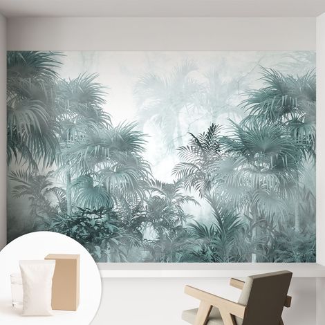 Tapete Vliestapete mit Kleber - abwaschbar - Tapete mit Motiv - trendige Wanddeko - elegant Fototapete Exotisches Grün 152x104 cm (1/5)